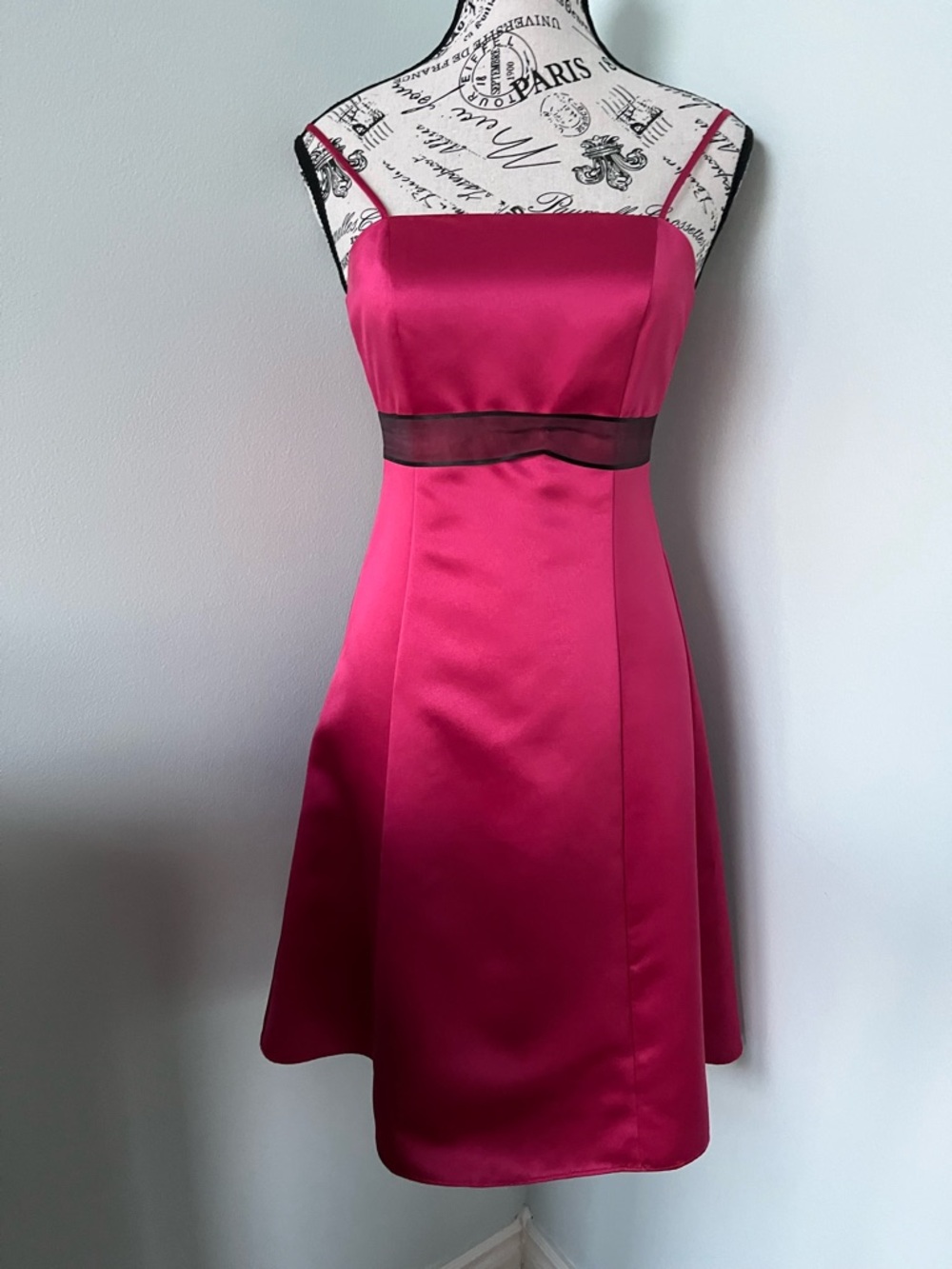 David's Bridal Fuchsia Satin Spaghetti-Strap knee length Dress